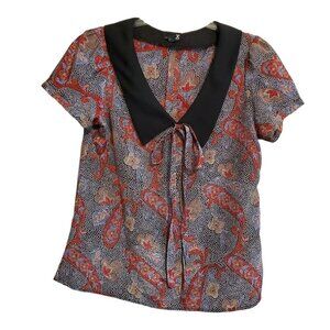 Urban Renewal Paisley Blouse Peter Pan Neck Tie Made in USA